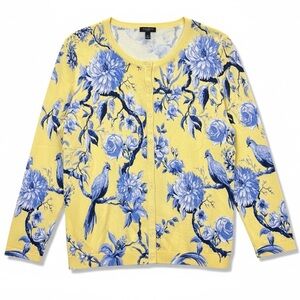 Talbots Petite Yellow & Blue Floral‎ Bird Cardigan – Size LP